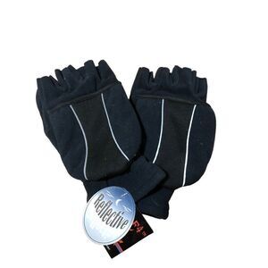 Reflective Mens Large Fleece Mittens Fingerless Protective Gear Aqua E4 Black